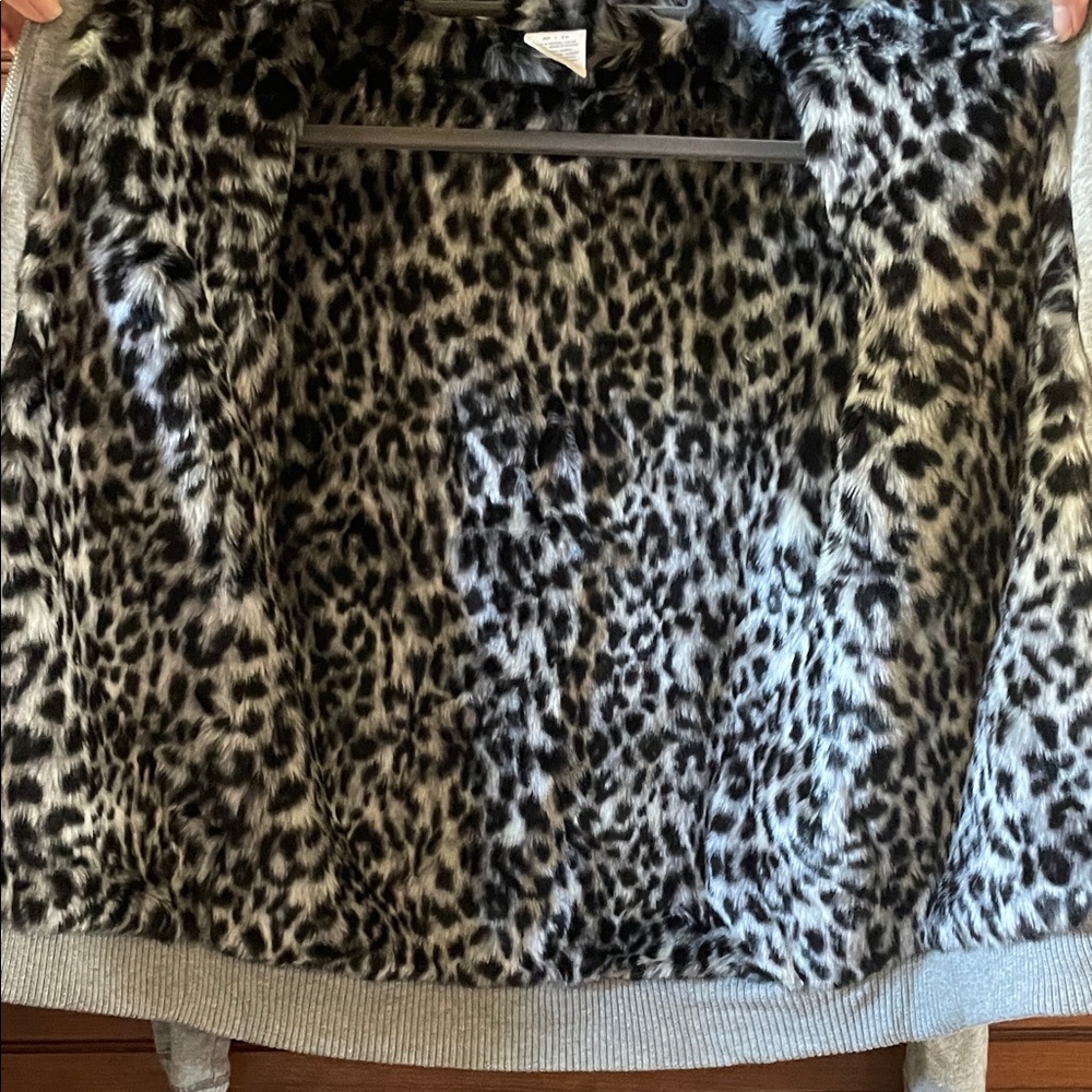 Gray Victoria Secret PINK bling sequin Zip Up Jacket w/ Leopard Print Fur Lining - Picture 3 of 7